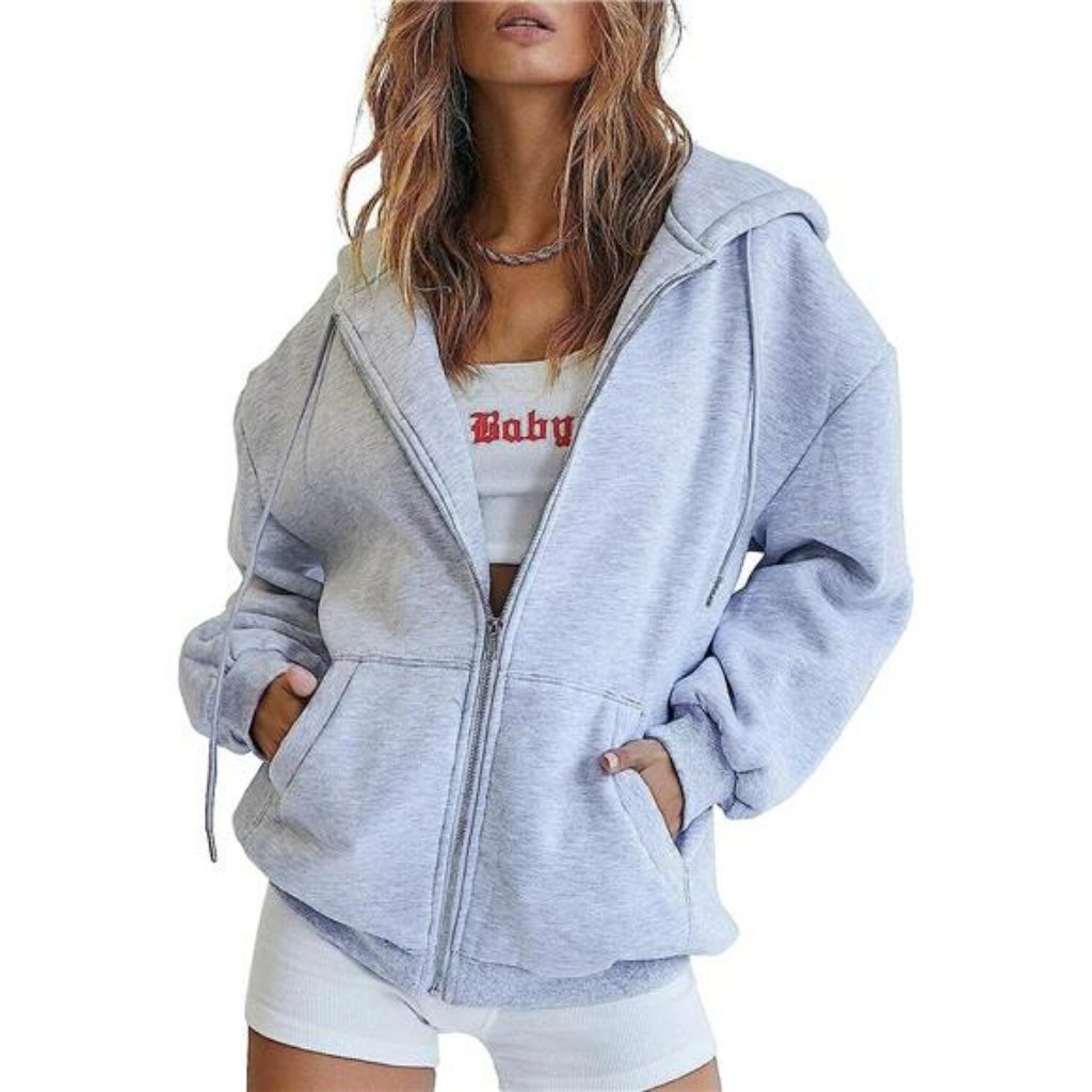 Women's Zip Up Hoodies Long Sleeve Fall Oversized Sweatshirts Jacket W/ Pocket